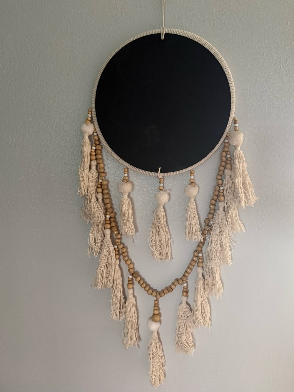 Boho Cream Tassel Mirror Wall Hanging - Picture 3 of 4